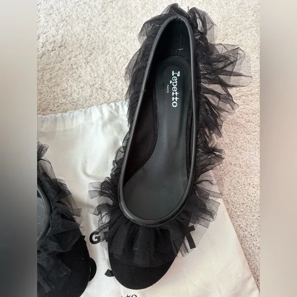 Repetto tulle trimmed black suede healed ballet shoe, size 41 - Picture 4 of 7